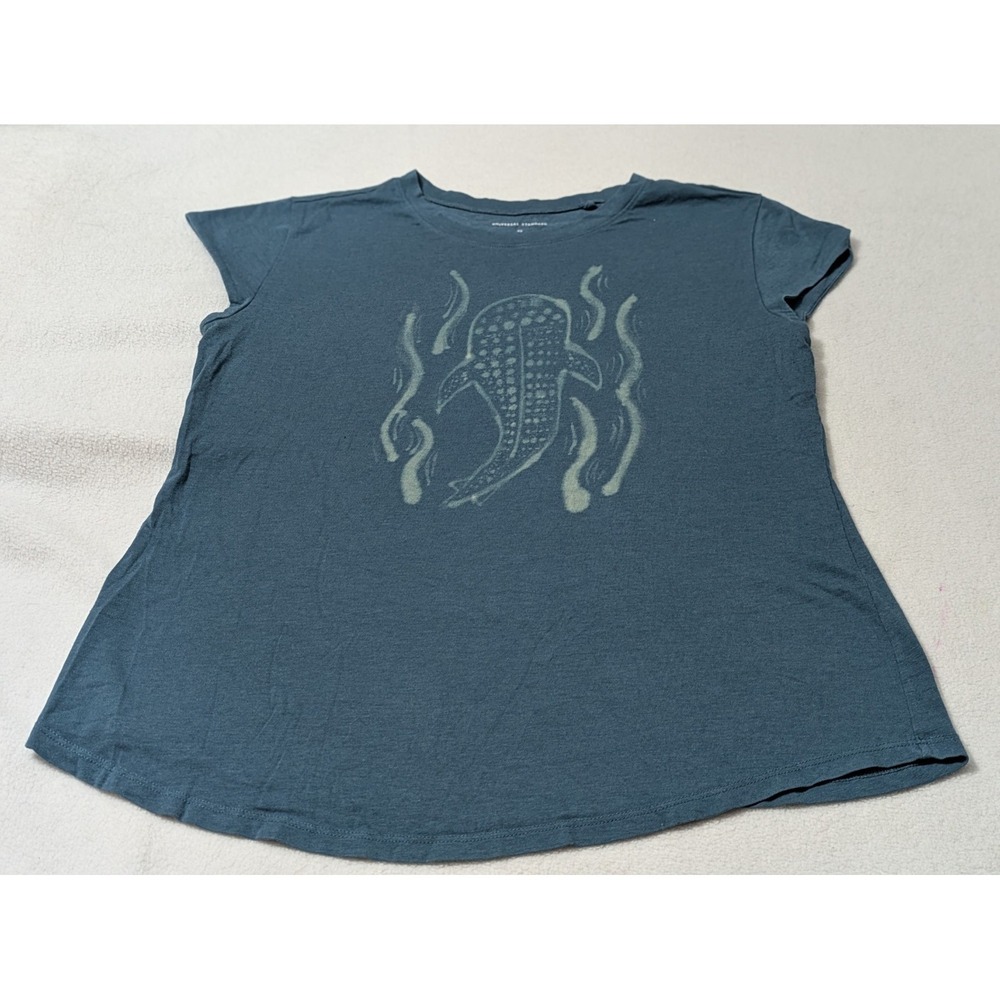 Universal Standard Shirt Womens XS Teal Blue Ashley Cap Sleeve Tee Top Whale